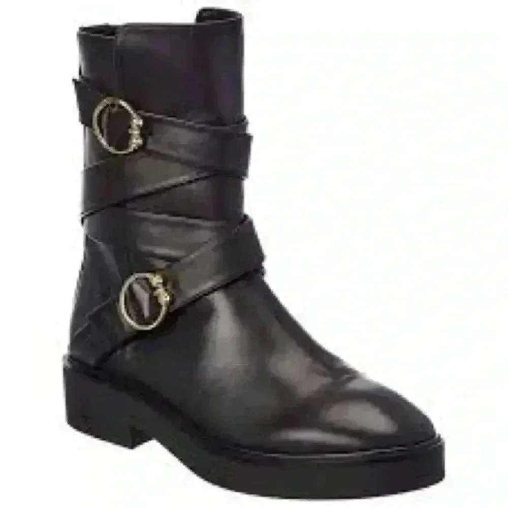 New! Stuart Weitzman Luxering Belted Leather Bootie Black Size